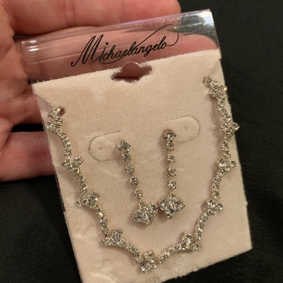 NWT Michaelangelo Crystal & Slvr Earrings & Neck - Picture 4 of 7